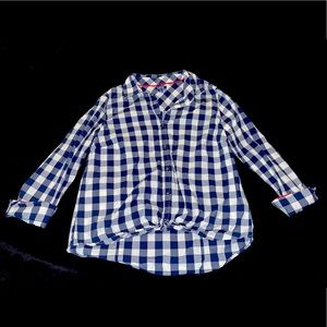 White and blue plaid button down